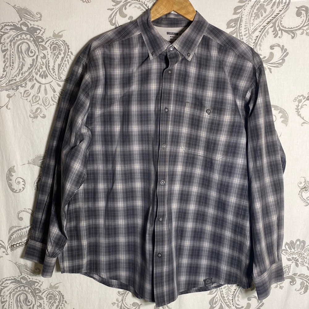 Wolverine Mens Gray Plaid Cotton Long Sleeve Collared‎ Button Down
Shirt Size XL